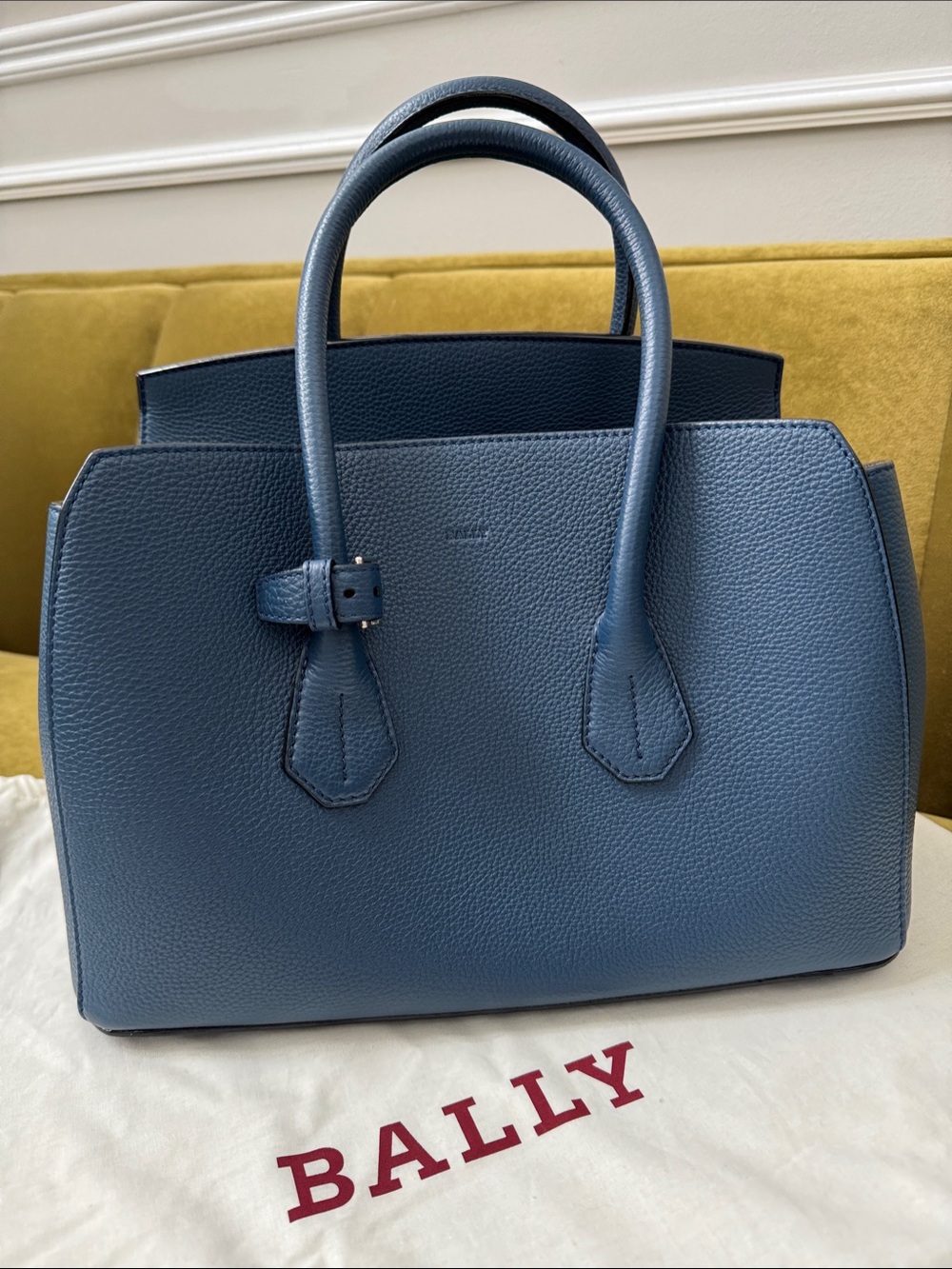 Bally Navy Blue Pebbled Leather Satchel